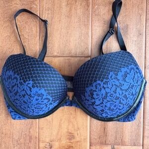 Victoria Secret Very Sexy Push-Up Pigeonnant Bra 34D Blue/Black